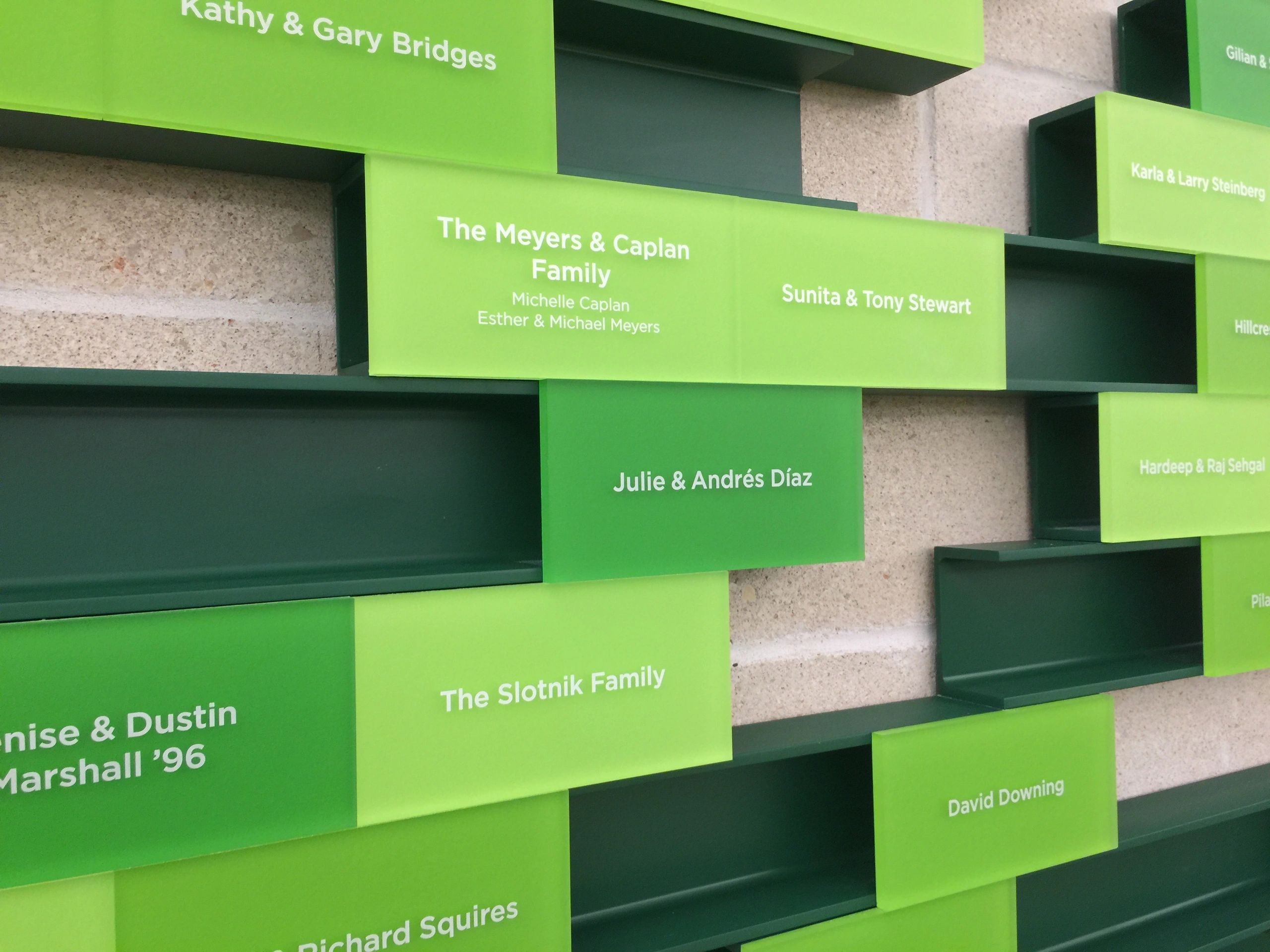 Completed dimensional donor recognition wall.