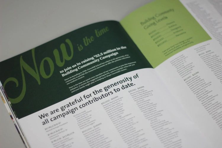 Printed campaign recognition and gratitude.